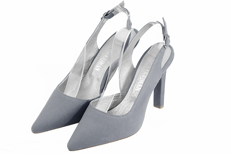 Mouse grey women's slingback shoes. Pointed toe. Very high slim heel. Front view - Florence KOOIJMAN